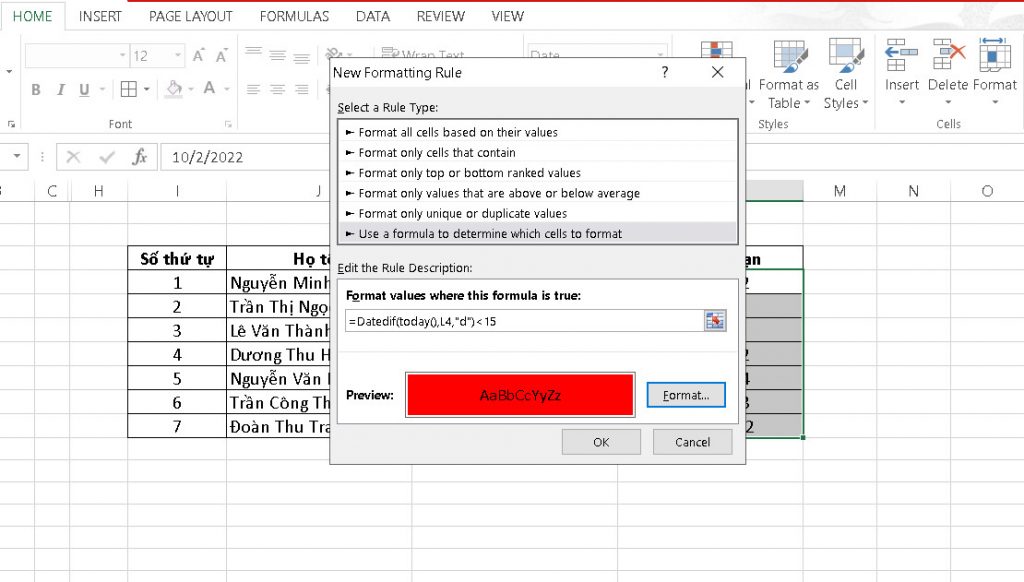 Hướng dẫn thiết lập thông báo hợp đồng sắp hết hạn trên Microsoft Excel - b4