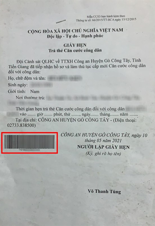 Mã hồ sơ làm CCCD gắn chip
