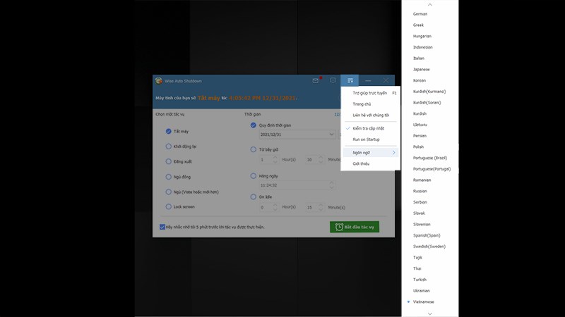ác tính năng chính của Auto Shutdown