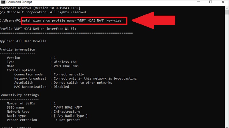 Cách 2: Xem mật khẩu Wifi qua Command Prompt